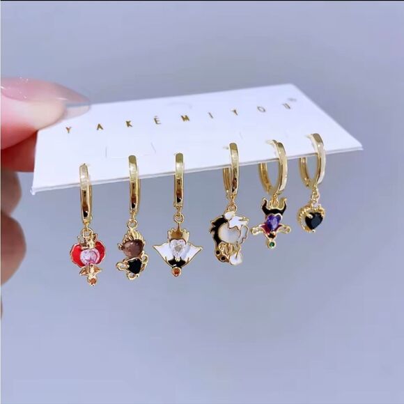 14K Gold Plated Disney Villains Gemstone Theme Earrings Hoop Mismatched Set - Picture 5 of 5